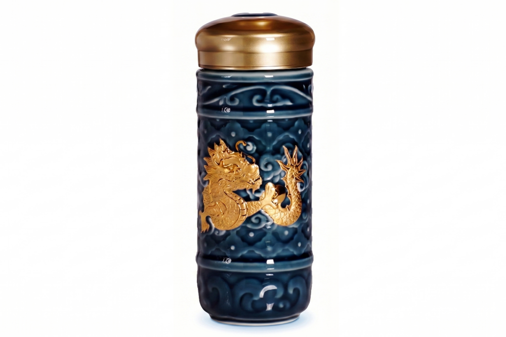 【乾唐軒活瓷】飛躍祥龍隨身杯（大／雙層／藍金／350ml）